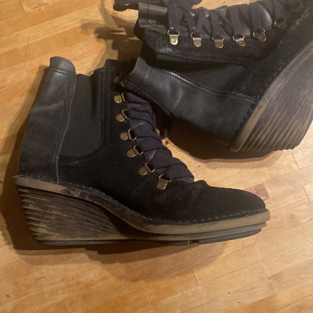 Fly London  Black Wedge Lace-Up  Suede Boot